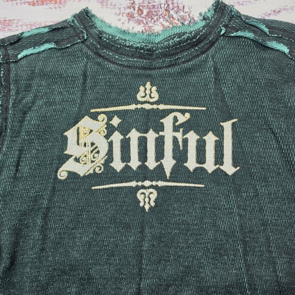 Sinful by Affliction Tops - Sinful Affliction Thermal Top Womens S Green Excellent Reversible Y2K Grunge
